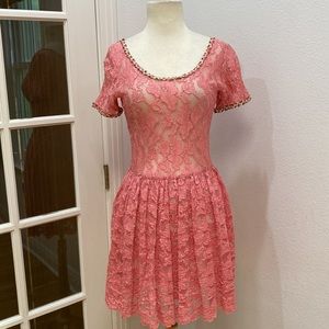 Vintage 90s 🌷 Betsey Johnson Luxe 🌷 Pink Lace Dress Size Small